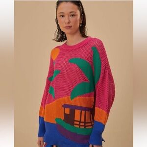 FARM RIO (oversized M) Amazon Stamps Knit Sweater New with Tags